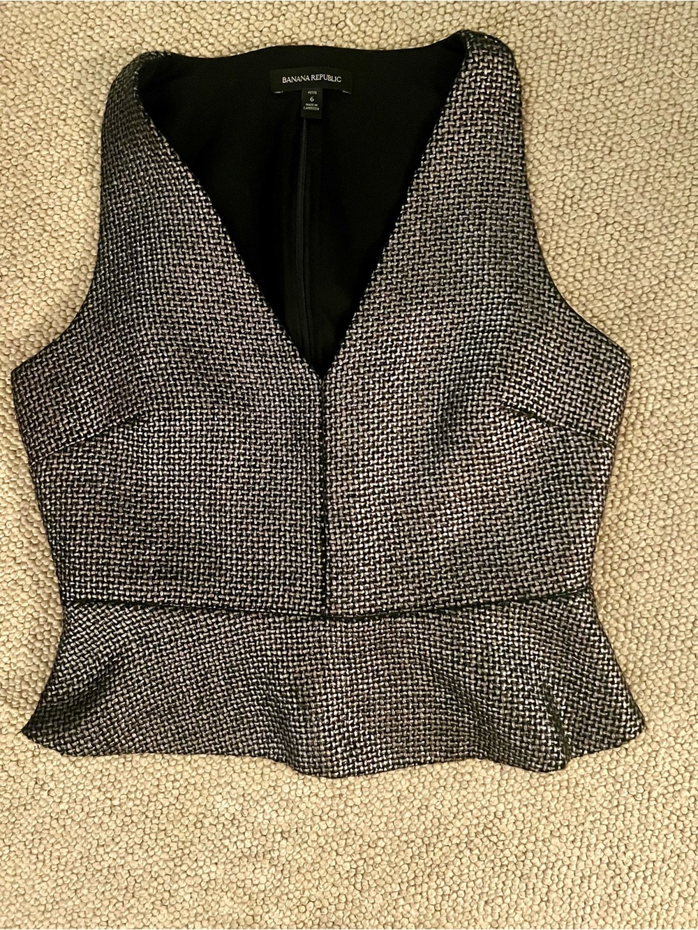 Banana Republic Black & Silver Tweed Peplum Vest